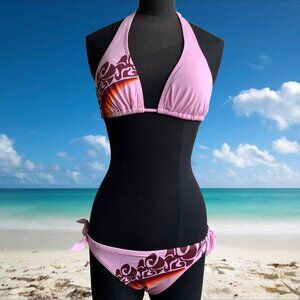 Billabong BLUE CRUSH era Vintage bikini pink print halter top set RARE